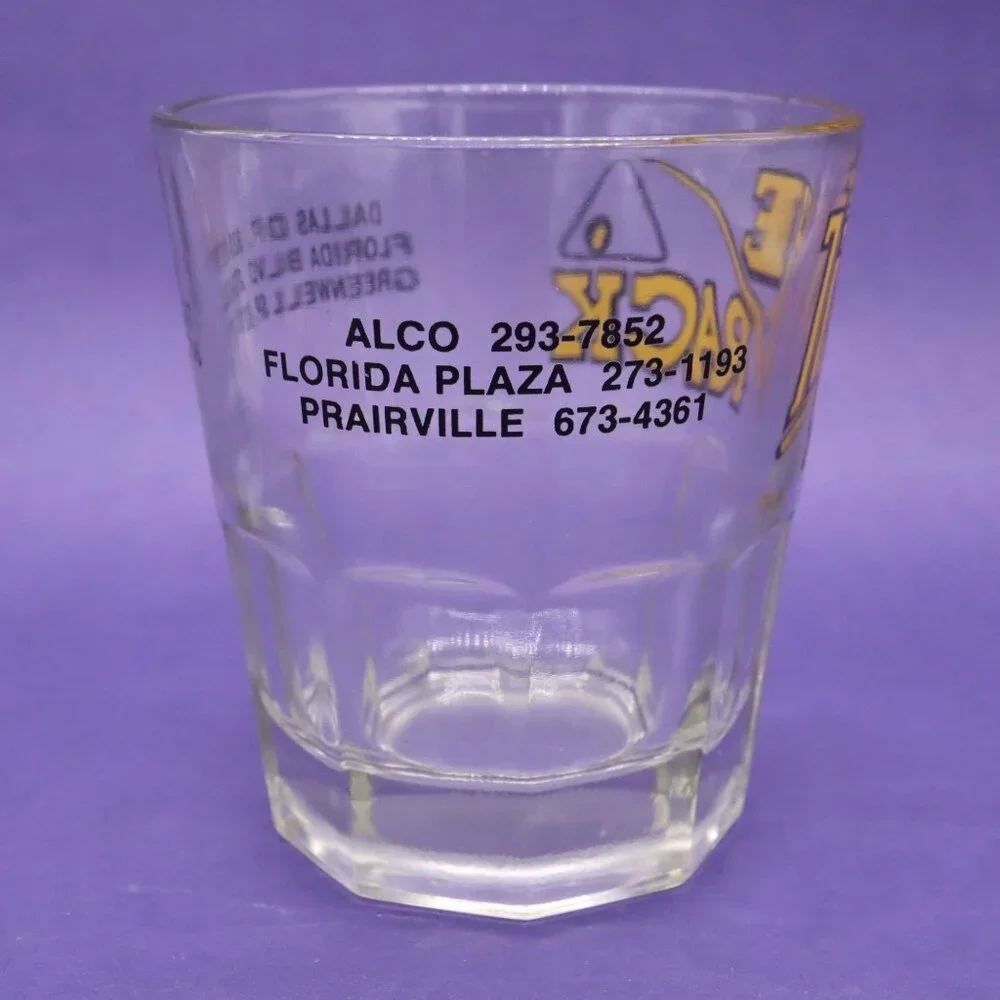 Set of 4 Vtg Advertising Rocks Glasses - The Rack‎ Pool Hall Advertising Barware